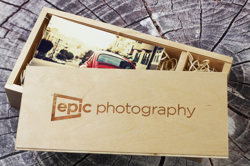 Light Wood engraved photo box